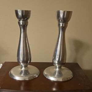 Pair of Silver India Metalworks Candle Holders 11.5 Inches Tall